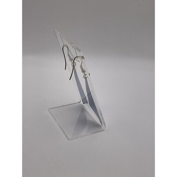 Geometric Blue Triangle Dangle Earrings - Picture 3 of 7